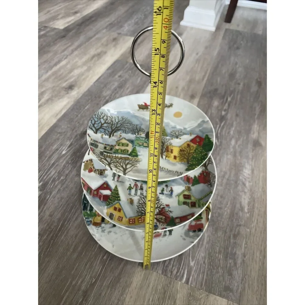 Pottery Barn Christmas Winter Village 3 Tier Tidbit Server Tray Cake Stand